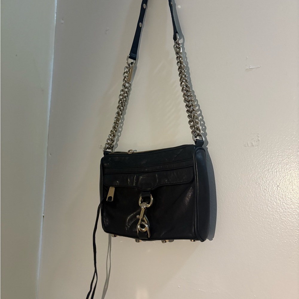 Rebecca Minkoff Black Leather Crossbody Bag with Chain Strap
